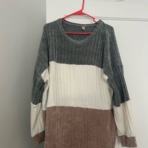 Hayden Women's Colorblock Sweater - Charcoal, Ivory, and Taupe